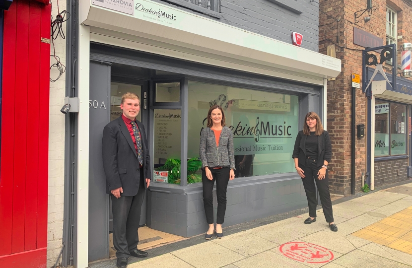 Lucy visits Deakin's music in Dawley with Cllr Kate Barnes